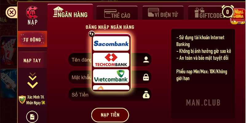 Nạp tiền Brand thông qua tài khoản ngân hàng